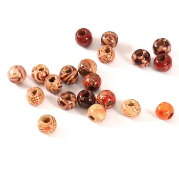 

100 pcs round printed wooden beads, DIY jewelry loose beads beads