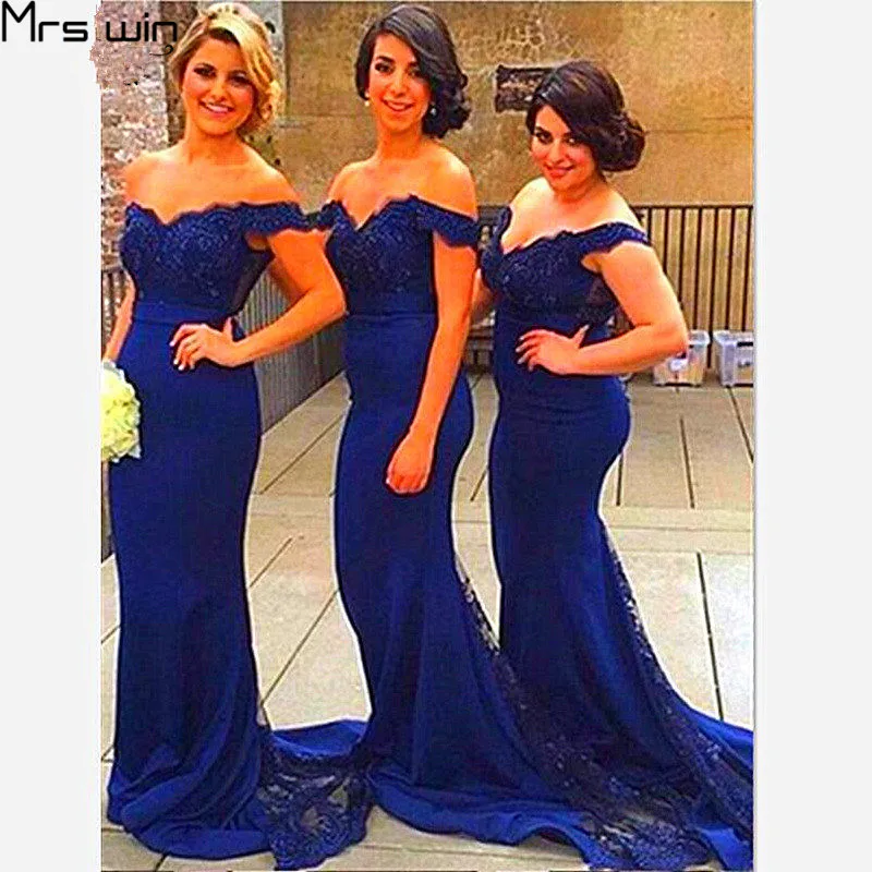 

Mrs win Bridesmaid Dresses Mermaid For Girls 2020 Women Wedding Party Dress Lace Train Boat Neck Vestido Madrinha Under 50 HR073
