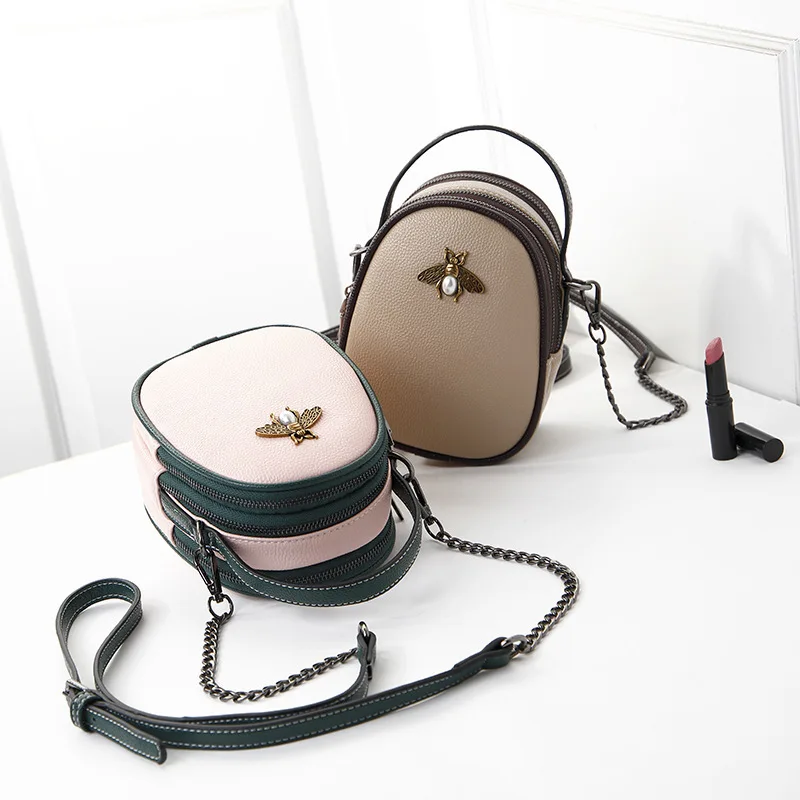 

WOMEN'S Leather Bags 2019 New Style Korean-style Crossbody Bag Chain Mini Mobile Phone Bag Small Bee Bag