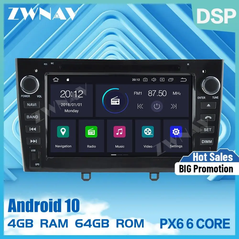 PX6 4 + 64 Android 10 0 автомобильный DVD стерео Мультимедийный для Peugeot 308 408 Радио GPS Navi
