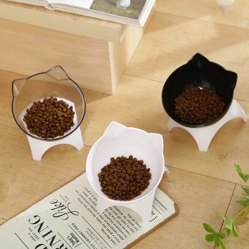 Cute Cat Dog Elevated Bowls 15° Tilted Raised Food Container With Stand Single Bowls Black White