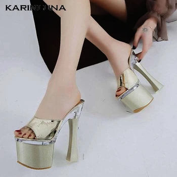 

Karinluna New Dropship Extreme High Heels Women Shoes Woman Platform Sexy Peep Toe Fetish Heel Summer Female Mules Slippers