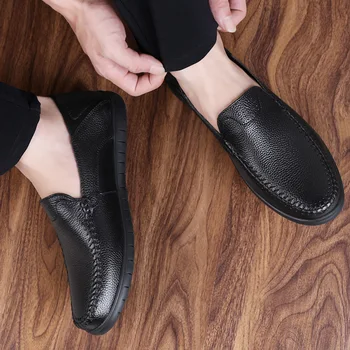 

High Quality Men Shoes Flat Comfortable Breathable Leather Shoes Men Casual Loafer Business Big Size Male Shoes 2020 Fashion