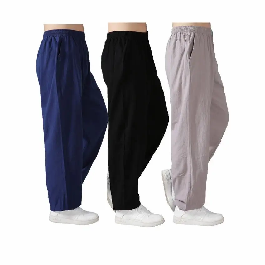 Loose Cotton Linen Pants Men Harem Pants Men Tai Chi Martial Arts Kung Fu Running Yoga Lantern Side Pocket Trousers Male martial art trousers tai chi trousers