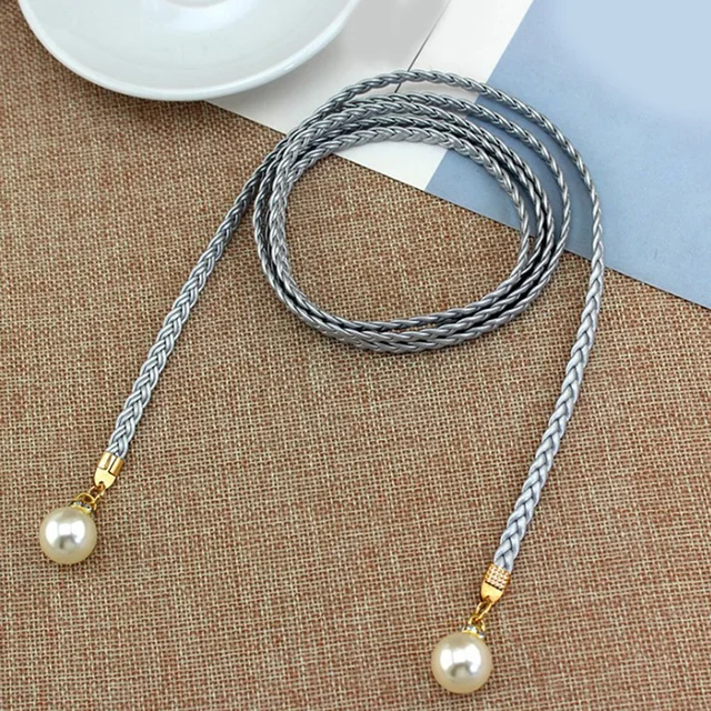 Women Waist Belt Rope Chinese Style Braided Woven Tassel Thin Belt Female Knot Decorated Waistband Hot Casual Solid Black Belts 7-silver