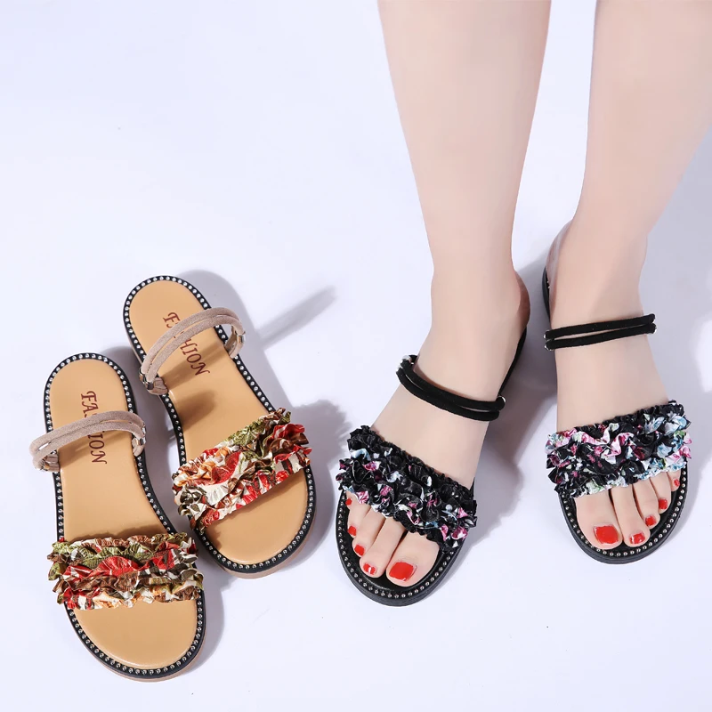 Summer women sandals flower flat Sandals women flat rubber Sandalias slippers ladies flat low heel slides sandals