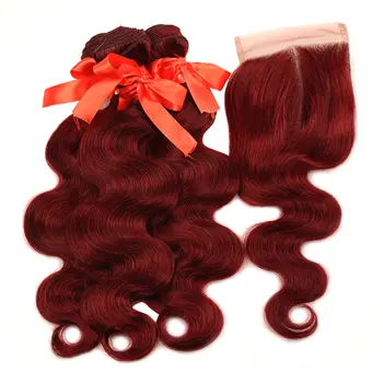 Pinshair 99J Hair Red Burgundy Bundles With Closure Brazilian Body Wave Human Hair Weave Bundles With Closure Non-Remy No Tangle 2