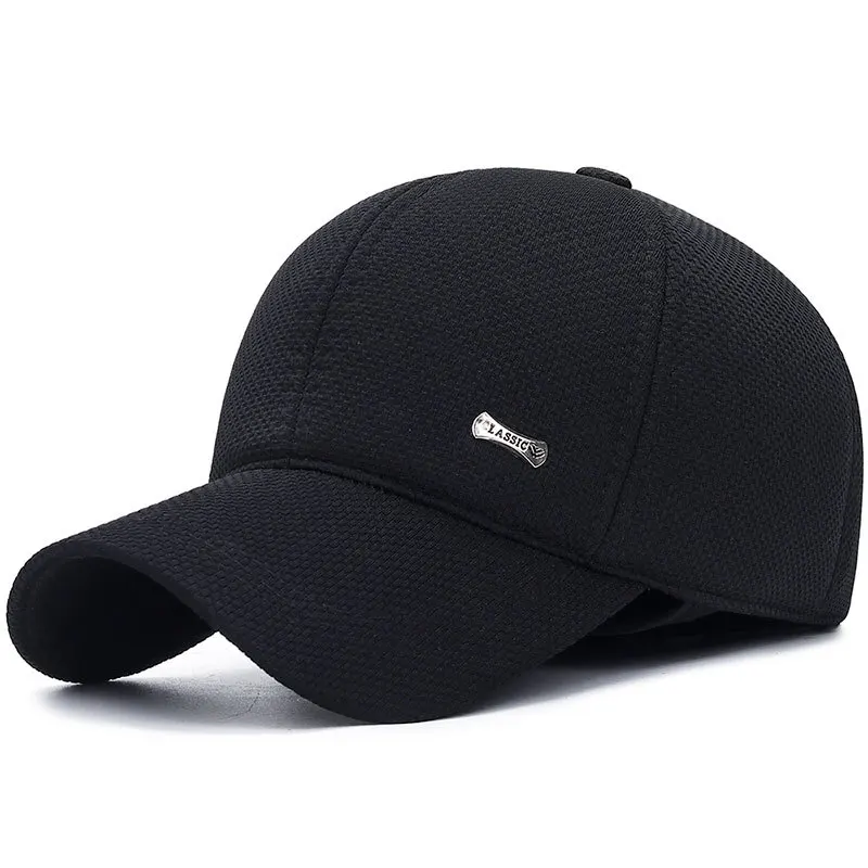 New Simple Outdoor Solid Men's Hat Thick Cap Winter Warm Hats Fashion Ear Protection Sports Baseball Caps for Men Wholesale - Цвет: Black