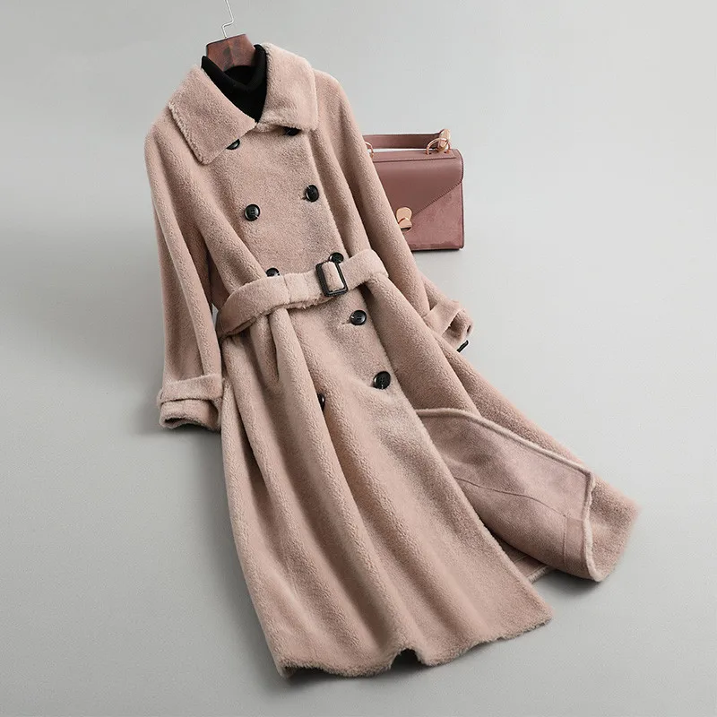 AYUNSUE зимнее пальто женское пальто из натурального меха женская куртка из овечьей шерсти шерстяное пальто женская одежда корейская верхняя одежда MY4403 - Цвет: Yan Mai Se