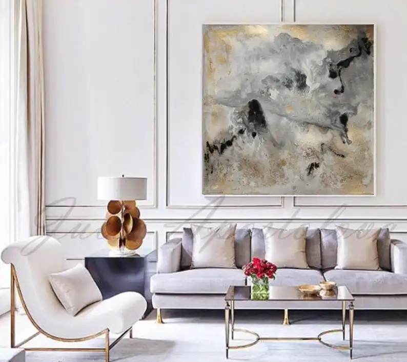 

Абстрактная живопись, современное искусство, огромное настенное искусство, золотой и черный декор, большая картина «молочный Wayby Юлия Апостола»