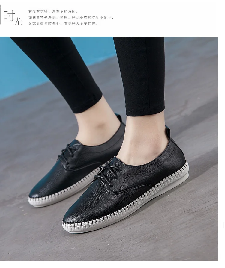 Flats For Women Comrfort Genuine Leather Flat Shoes Woman Loafers Ballet Shoes Female Moccasins White Shoes Big Size 35-43