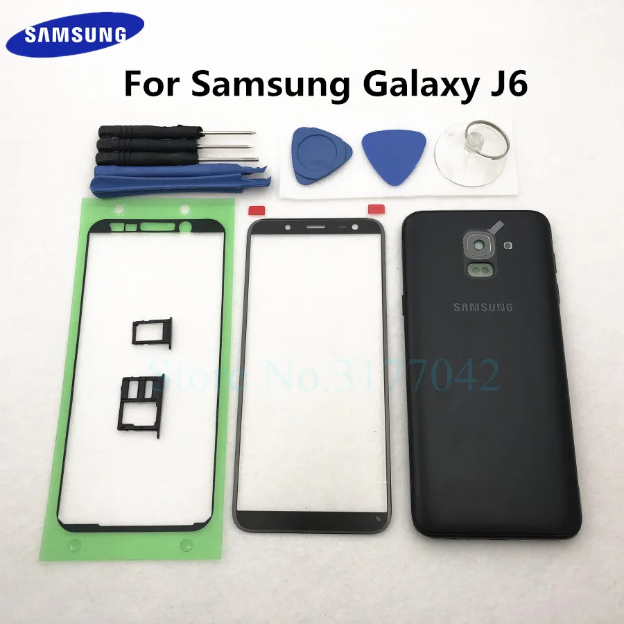 Полный корпус чехол для samsung Galaxy J6 J600 J600F SM-J600F Передняя стеклянная средняя рамка задняя крышка аккумулятора задняя крышка+ Инструменты