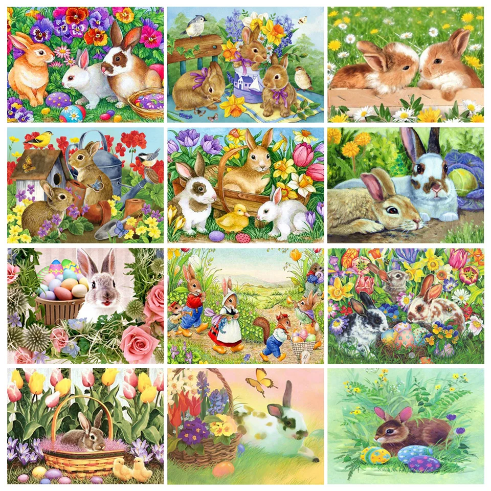 5D DIY Diamond Painting Animal Rabbit Rhinestone Art Picture Embroidery Set Mosaic Mural Home Decoration Gift | Дом и сад