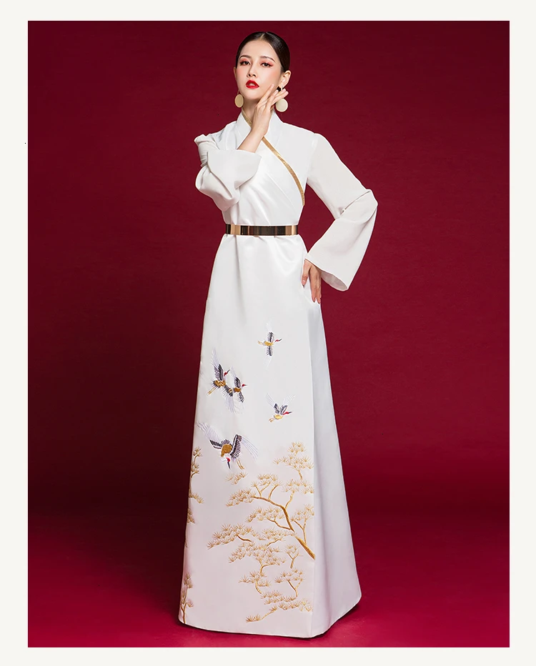 Белое элегантное вечернее платье для женщин Cheongsam Восточный с длинным рукавом Традиционный китайский Qipao Китай Вышивка кимоно свадебные платья