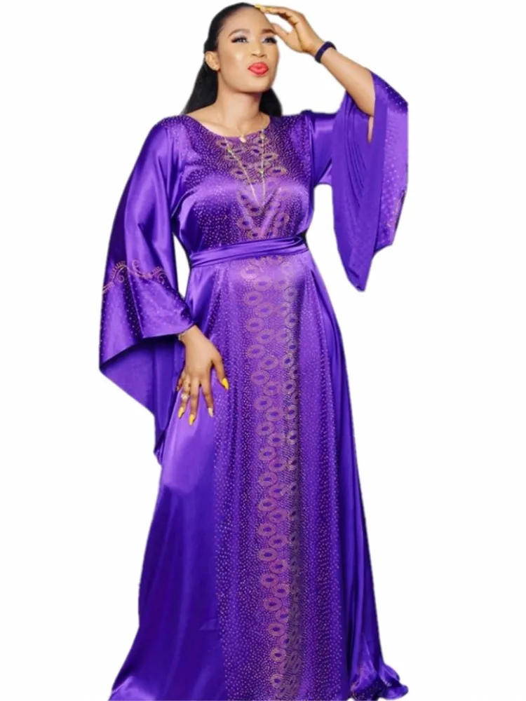 

African Dresses For Women Dashiki Dress African Design Silk Beading Africa Clothing Muslim Long Dress Fashion African Dress Lady