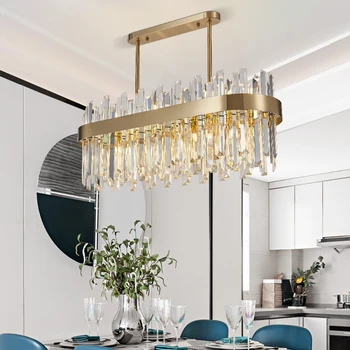 

Luxury Modern LED Light Crystal Chandelier Rectangle Gold Crystal Light Hanging Dining Room Kitchen AC110-240V Lustres