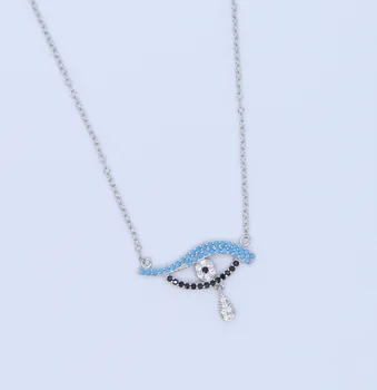 

925 sterling silver high quality sky blue stone 925 sterling silver evil eye women girl fine necklace with crystal