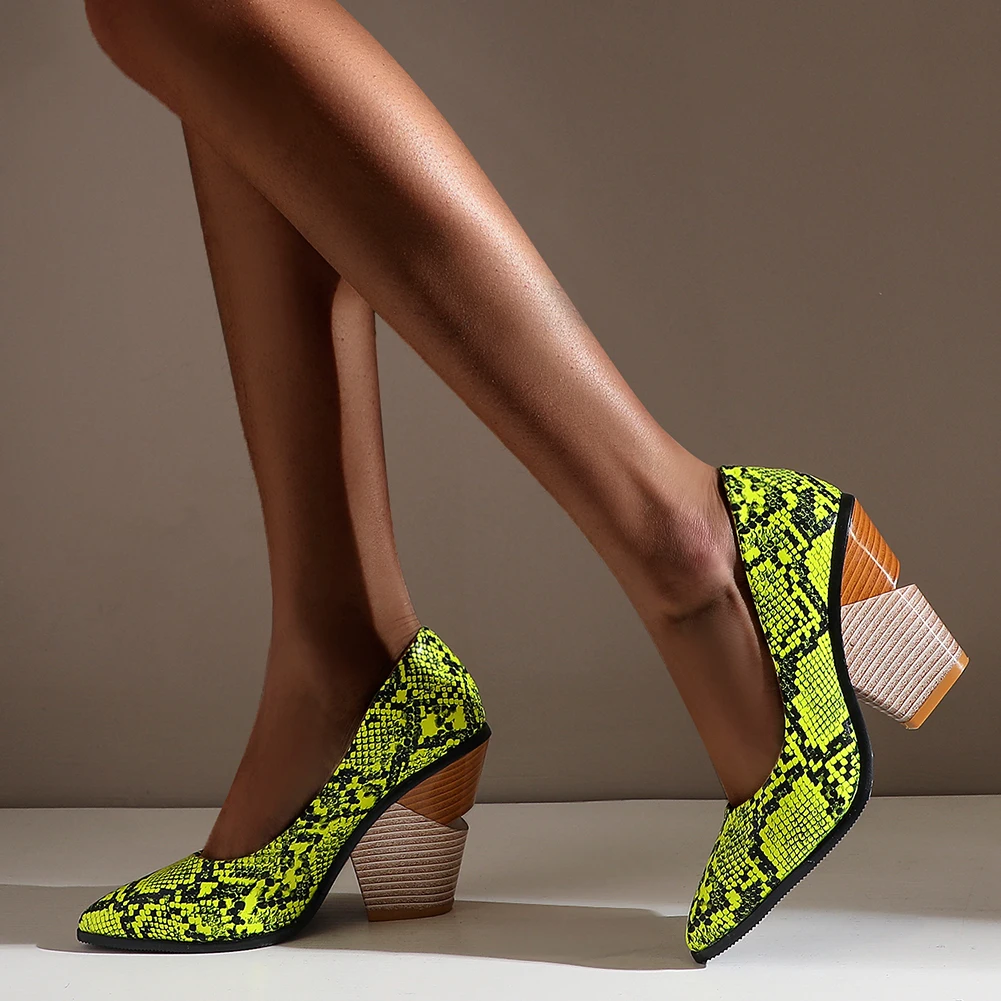 

Doratasia 2020 Dropship Top Quality Ladies Chunky High Heels Big Size 48 Brand Design Snake Veins Women Shoes Woman Pumps