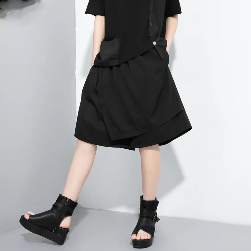 Ladies Wide Leg Shorts Pant Skirt Summer New Style Personality Splicing False Two Design Fashion Trend Large Size Casual Pants