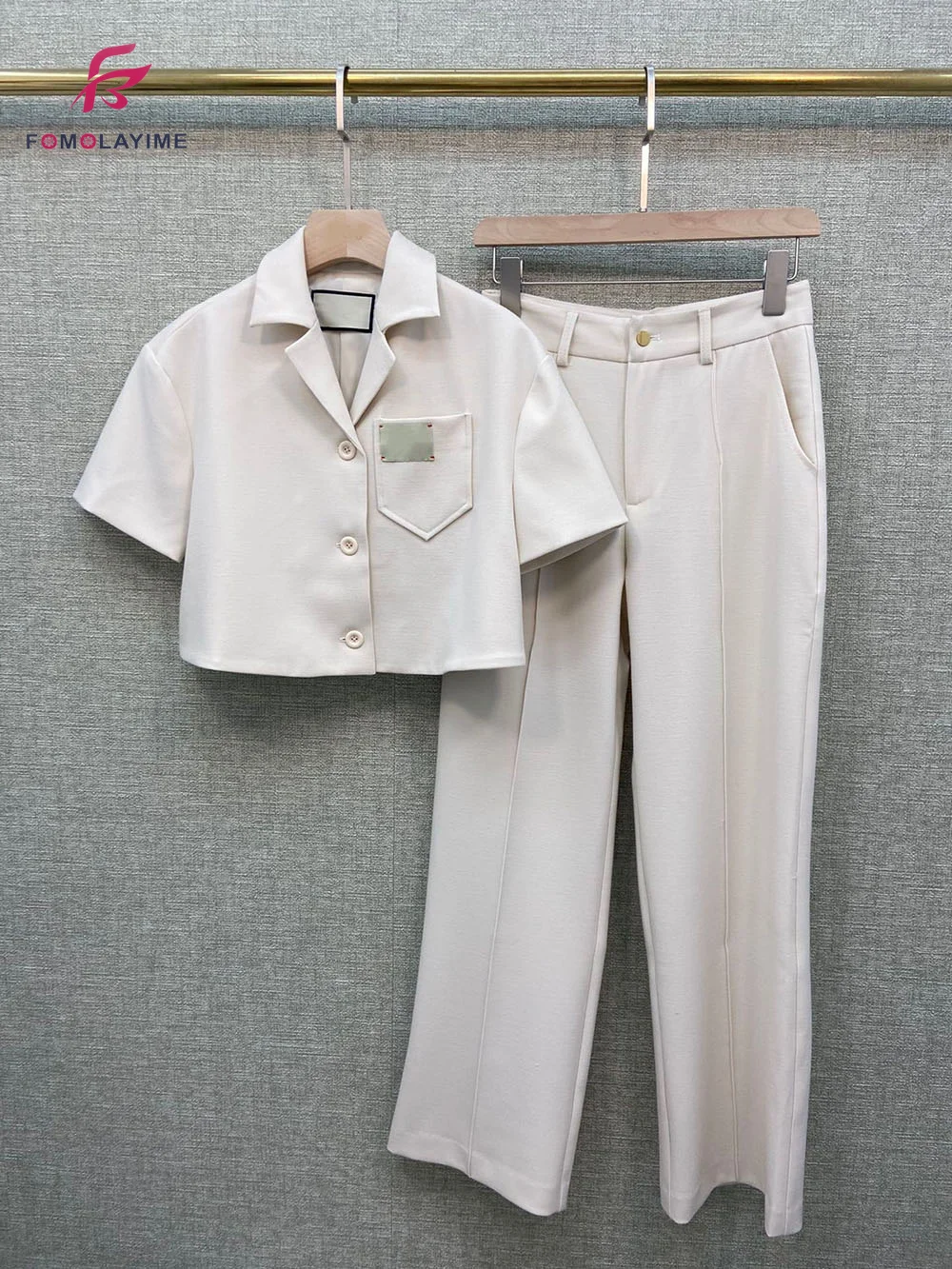 Summer 2020 New Women Suit Fashion Short Blazer Jacket + Straight High Waist Casual Trousers Two-piece Suit Set Summer 2020 New Women Suit Fashion Short Blazer Jacket + Straight High Waist Casual Trousers Two-piece Suit Set