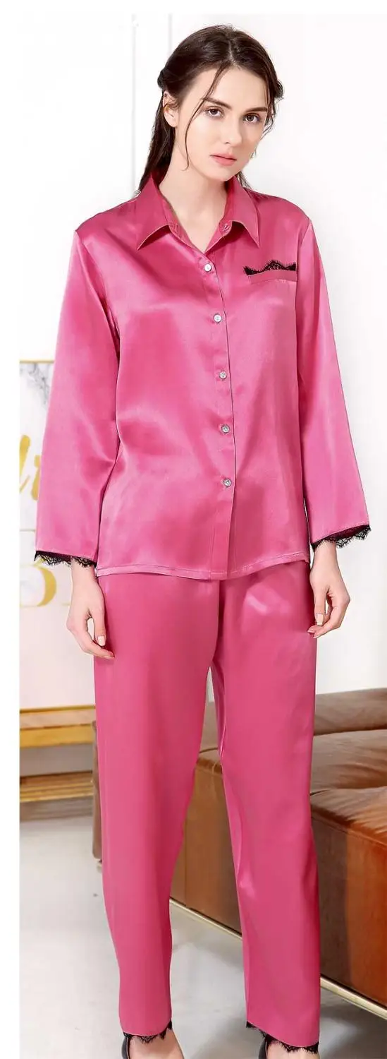 Женская пижама из чистого шелка, шелк тутового шелкопряда, длинный рукав, штаны, пижамный комплект M L XL