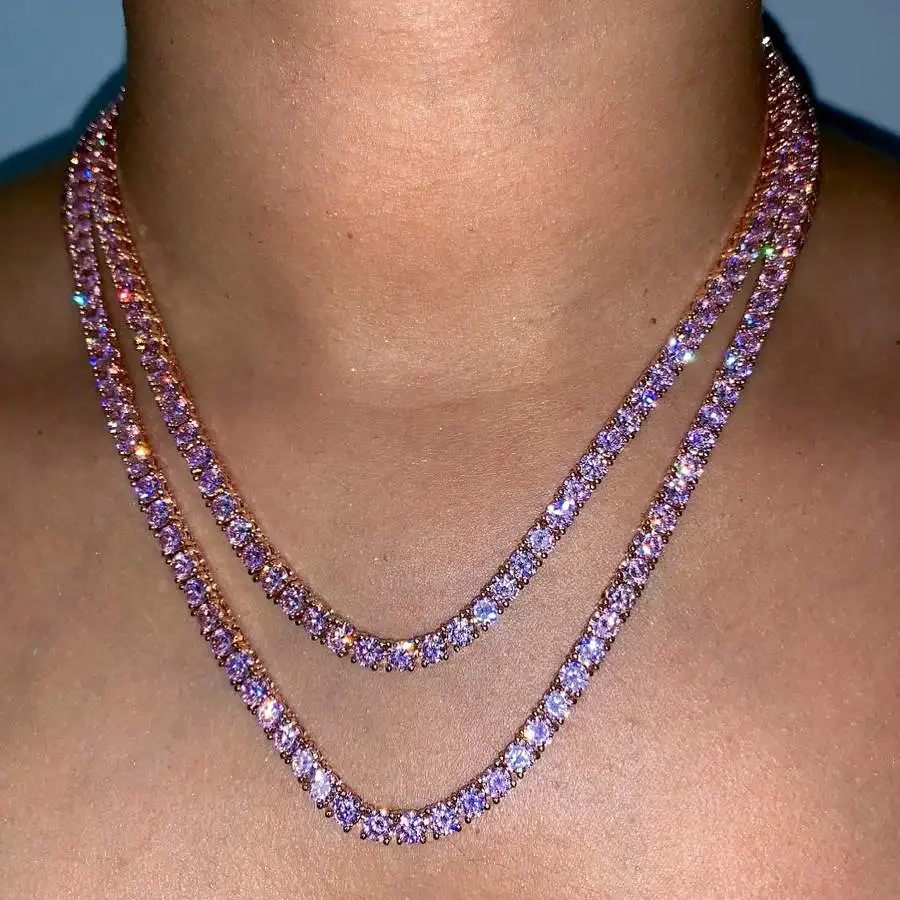 Rose Gold Pink Cz Tennis Chain Jewelry 