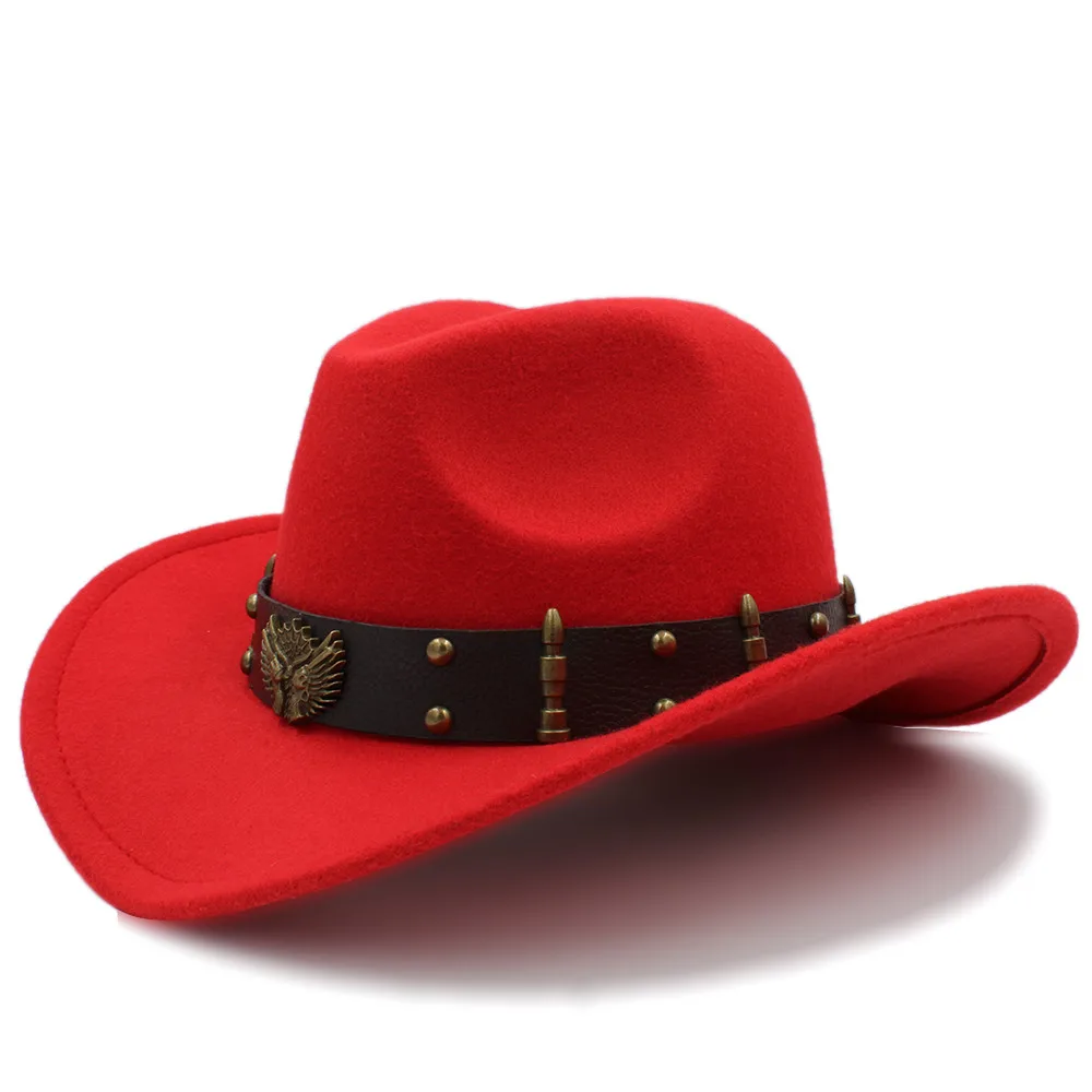 Jiuyue-hats Femmes Hommes Western Cowboy Chapeau Lady Feutre Cowgirl Sombrero Caps Chapeau Femme 2019 Chapeau Femme Western Cowboy Hat Couleur : Rouge, Taille : 56-58CM 