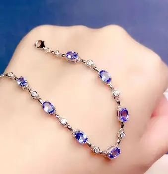 

Natural Tanzanite 925 Silver Jewelry Bracelet Clean Quality 4x6mm