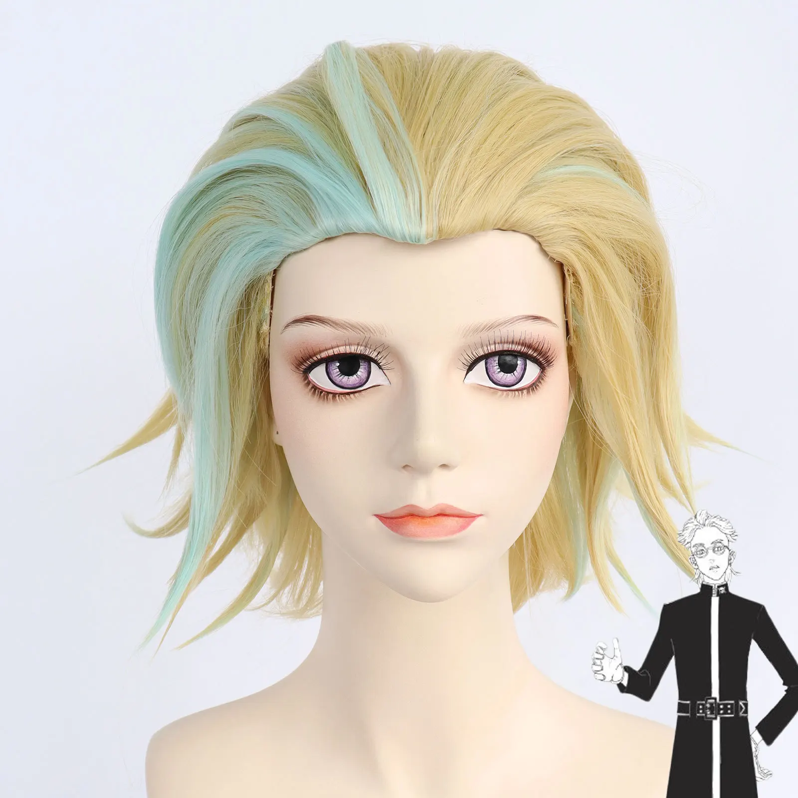 

Anime Tokyo Revengers Rindo Haitani Cosplay Wig Golden Mixed Blue Short Hair Halloween Party Role Play