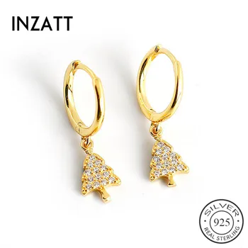

INZATT Real 925 Sterling Silver Zircon Tree Plant Hoop Earrings For Fashion Women Party Minimalist Fine Jewelry Cute Accessories