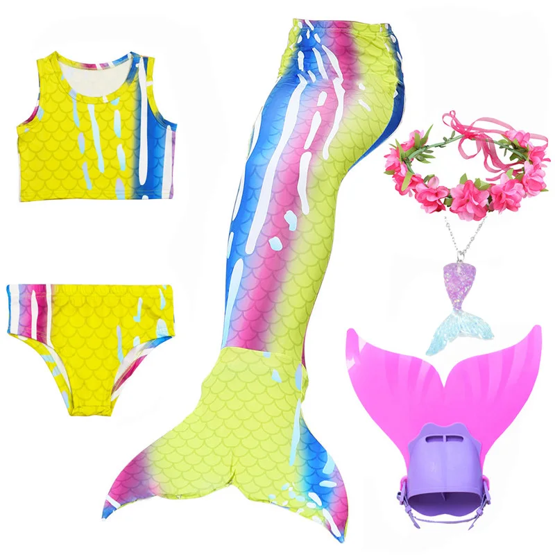 sexy halloween costumes for women Kids Girls Swimming Mermaid Tail Mermaid Costume Cosplay Children Swimsuit Fantasy Beach Bikini Can Add Monofin Fin Halloween anime dress