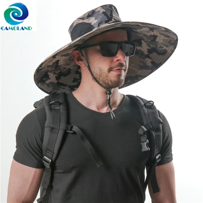 

CAMOLAND Waterproof Bucket Hat For Women Men 15cm Long Wide Brim Hiking Fishing Hats UV Protection Sun Hat Camouflage Boonie Cap