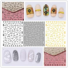 יפני-סגנון מניקור מסטיק 3D מדבקת לב אנגלית אותיות שפות זהב-טון שחור ולבן פוטותרפיה נייל תכשיטים פרח St(China)