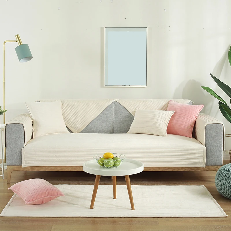 Beige Однотонный чехол для дивана для гостиной, зимний теплый плюшевый чехол для дивана, полотенце, чехол для дивана, чехол для дивана, коврики для дивана - Цвет: Beige