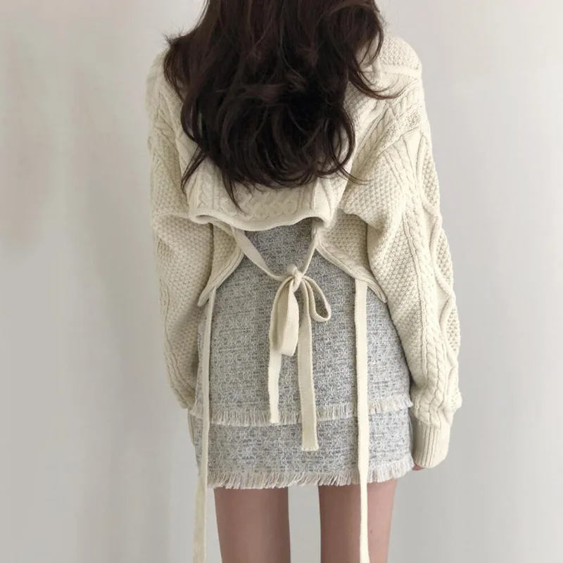 skirt S Вязаный осенний и зимний женский свитер на шнуровке, ретро джемпер, укороченный топ, Модный женский топ с v-образным вырезом - Цвет: skirt S
