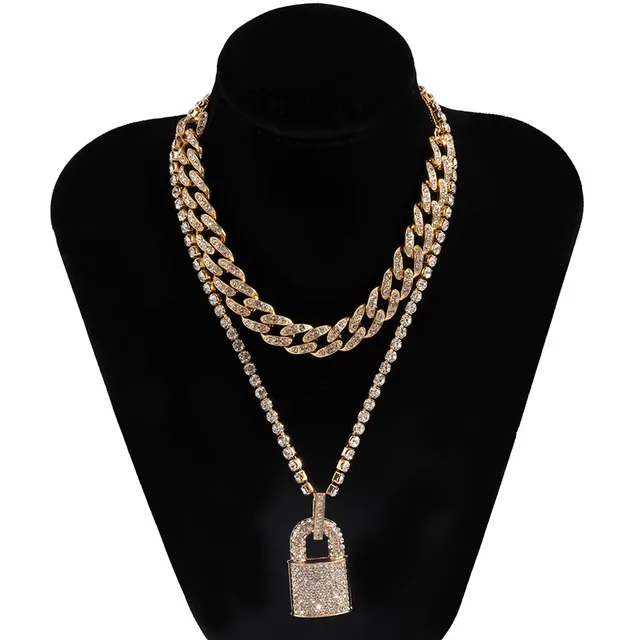 KunJoe 2021 New Hip Hop Bling Lock Pendant Choker Iced Out Shiny Cubic Zircon Necklace For Men Charm Jewelry Fashion Punk China X01964 gold