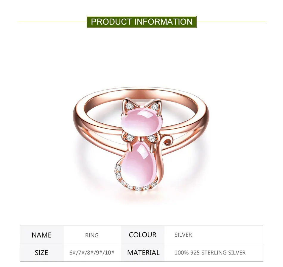Sterling Silver Pink Crystal Cat Rings For Women Fashion Jewelry - PeticaDeals