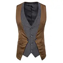 Men's Vests Mens Suit Vest Splicing V Neck Herringbone Satin Single Breasted Slim Fit For Formal Business Leisure Male Clothing