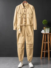  IEFB Men's Jumpsuit Lapel Long Sleeve Multi-Pocket Khaki Overalls 2022 New Fashion Yellow Cargo Pants Workwear Male Clothing 