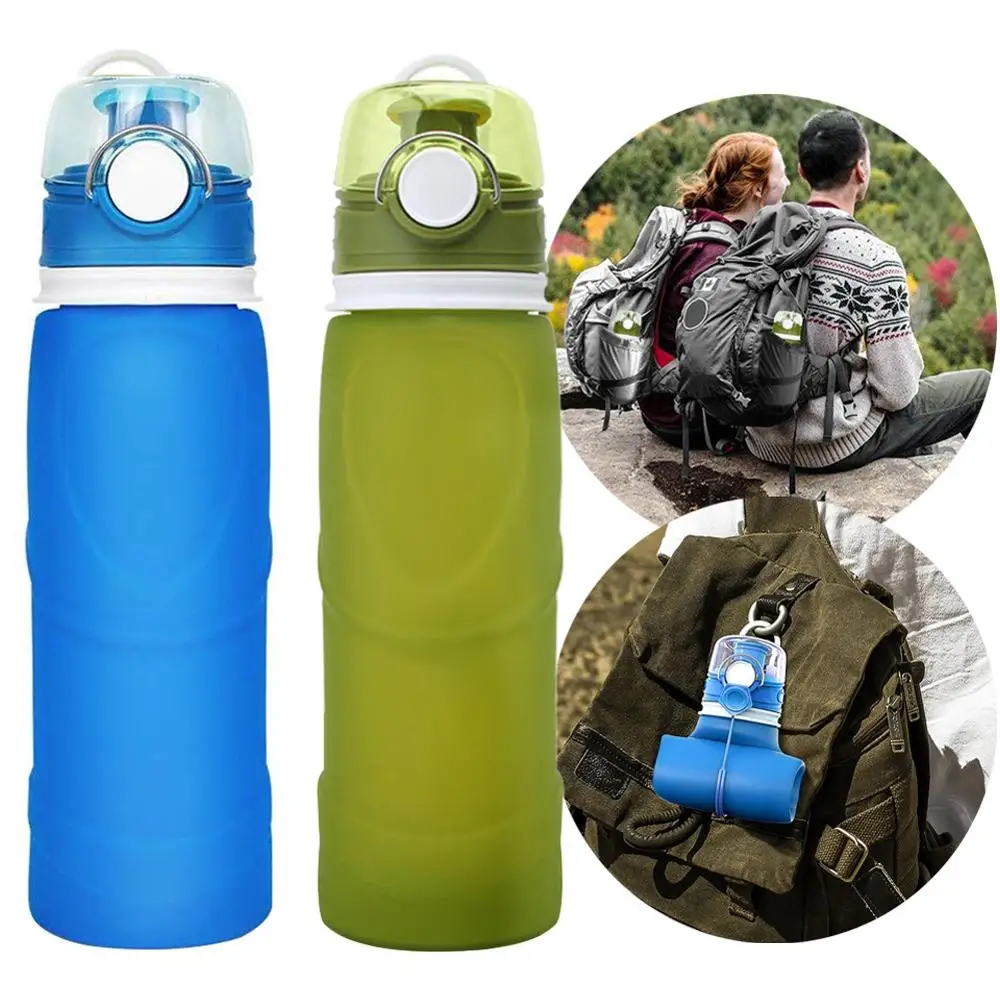 25 oz / 750ml Portable Eco-Friendly Silicone Folding Water Bottle Leak-Proof Outdoor Sports Bottle Suitable for Hiking Travel