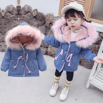 

Baby girls' winter jacket denim thick plush parka 1-5 years cotton coat toddler girl winter clothes baby girl winter jacket