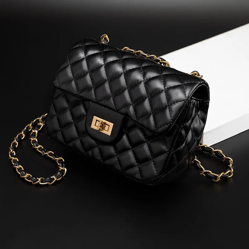 Luxury Handbags Women Bags Designer 2019 New Gold Chain Flap Purse for Ladies Soft Leather Quilted Plaid Lock Shoulder Bag Black (3)