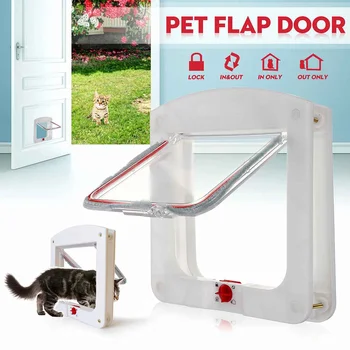 

4 Ways Square Pet Door Cats & Small Dogs Flap Door for Wooden Door, Brick Walls, PVC/UPVC Doors Square Transparent Pet lap Door
