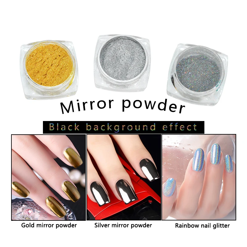 

Manicure Mirror Silver Glitter Powder Metal 3D Nail Chrome Pigment Dust Nails Art Decorations Powder Flash Nail Tool TSLM1