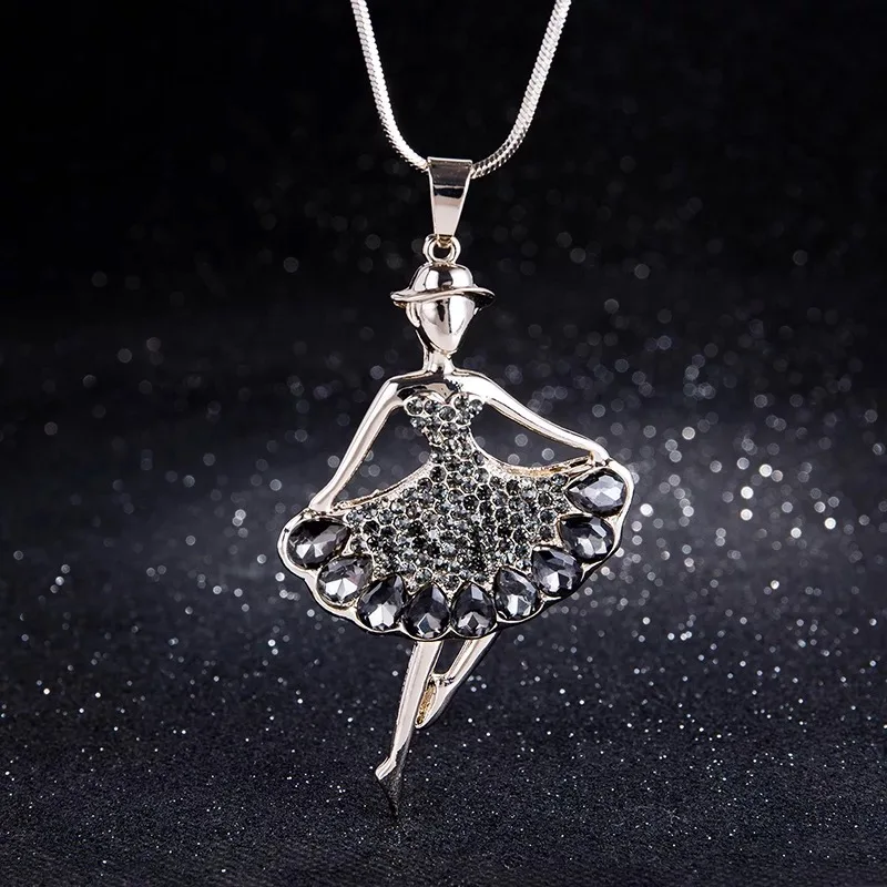 LWMMD романтическая подвеска «Балерина», ожерелье серебряного цвета, синий, серый кристалл, балетная танцующая девушка, воротник, ожерелье, сказочные украшения
