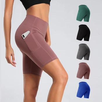 Sports Shorts for Women 2020 New Cycling Running Fitness High Waist Push Up Hip Side Pocket Tight Gym Shorts Leggings Quick-dry 1