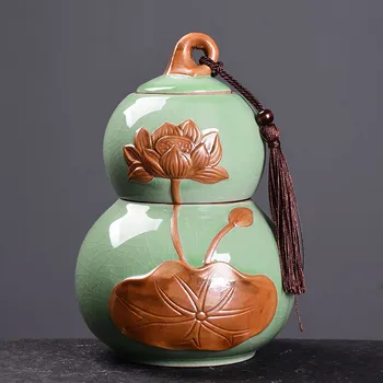 

Double layer Large Size Round Painted Porcelain Tea Caddy Black Tea Tea Gift Packaging Tea Box Ceramic Tea Pot Sealed Jar