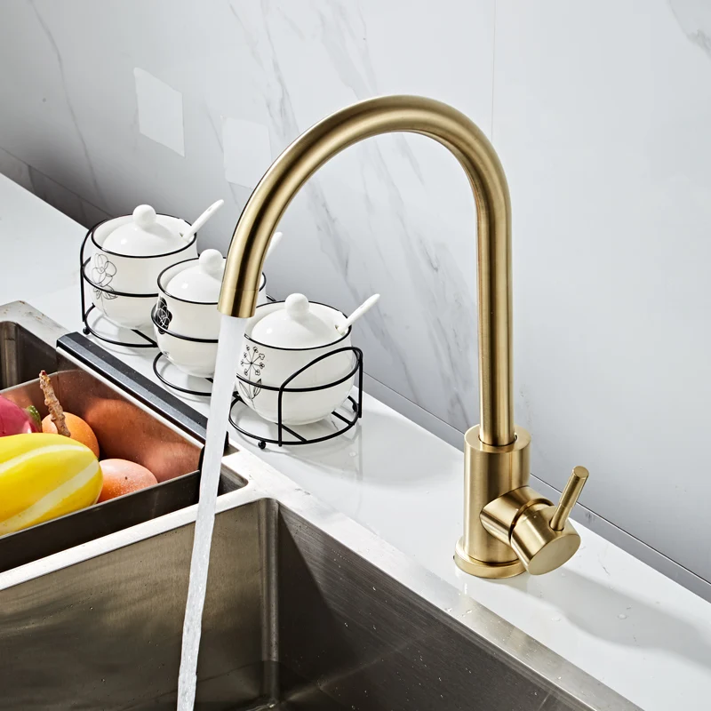 Tuqiu Kitchen Faucet Swivel Stainless Steel Sink Faucet Rotating Bathroom Faucet Sink Basin Mixer Tap Brushed Gold Sink Tap