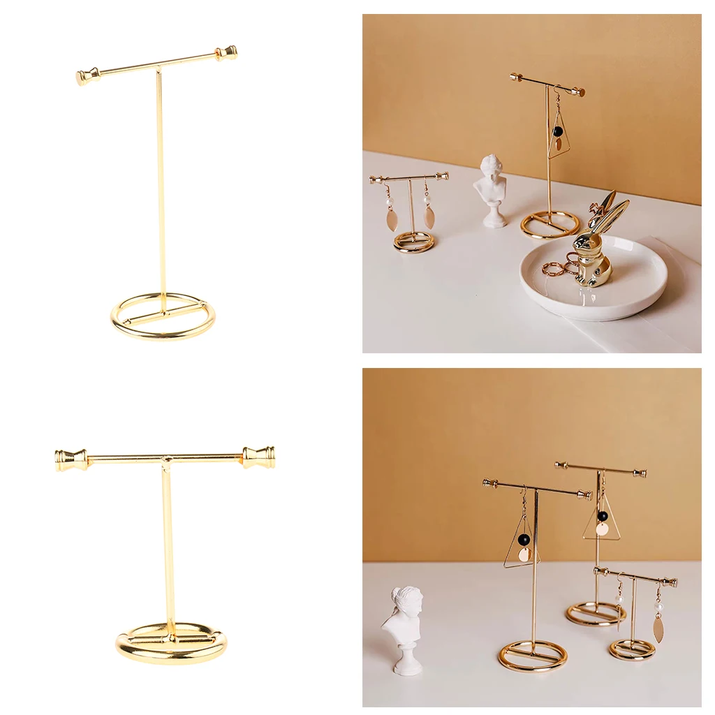 2 Pack Jewelry Display Stand Show Rack Metal Alloy Gold Jewelry Rack for Earrings Necklace Storage