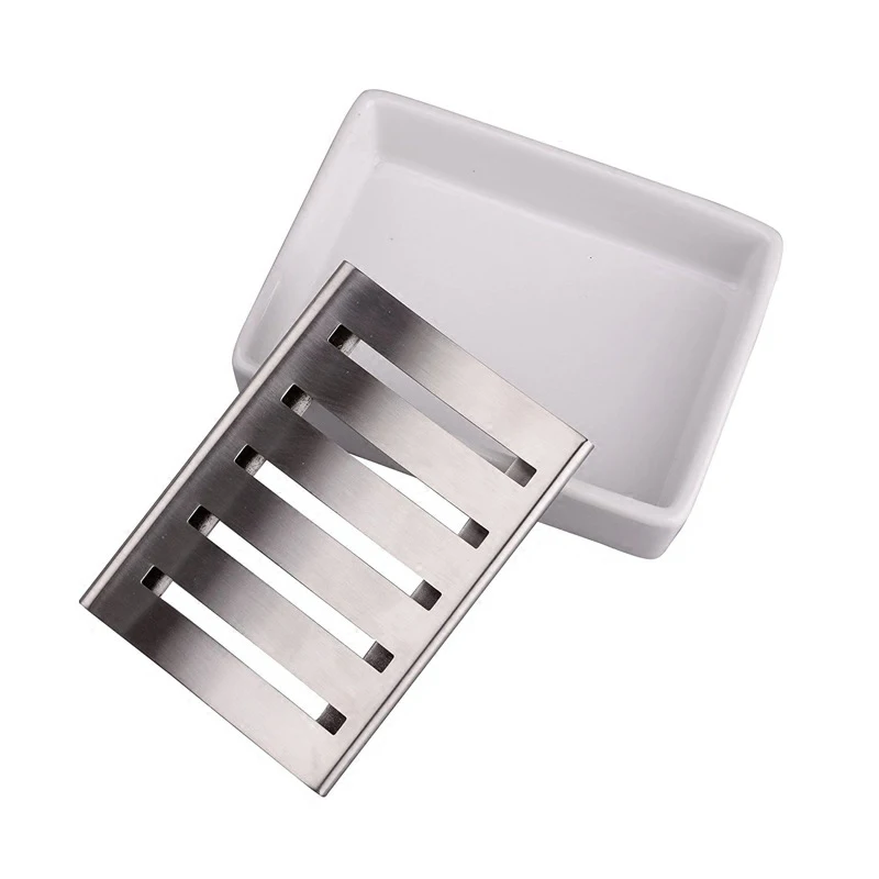 

1 Piece Box Dish Drain Home Bath Soaps Holders 304 Stainless Steel Innovative Handmade Ceramic Soap Holder Storage Shelves Racks